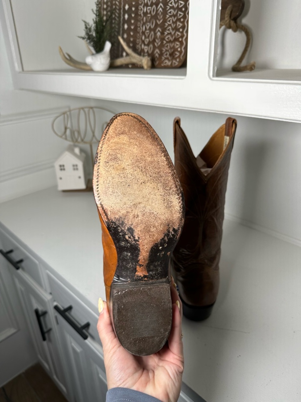 Vintage Nocona Cowboy Boots Men 8D Women 9.5 Tan Brown Leather Western Boots USA - Picture 9 of 10